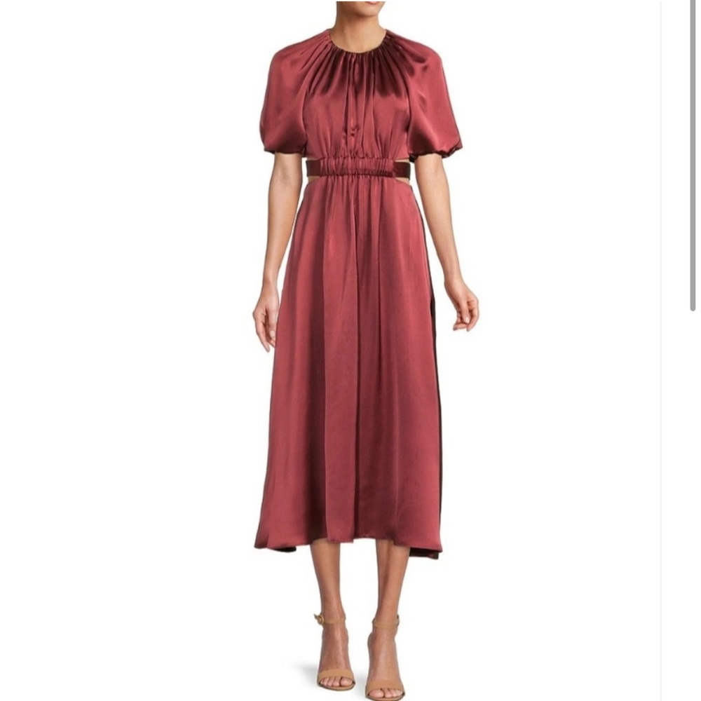 Antonio Melani Troian cut out midi dress with puff sleeves and tie back